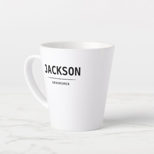 Black Modern Simple Name Persoonlijke Groomsmen Latte Mok (Linkerhoek)