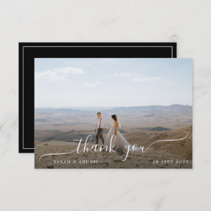 Black Modern Simple Photo Script Wedding Bedankkaart