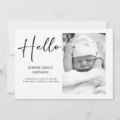 Black Modern Simple Script Baby Announcement Kaart (Voorkant)