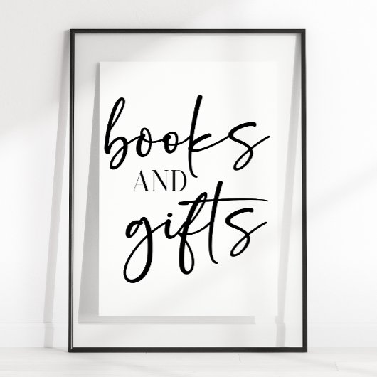 Black Modern Simple Script Baby Shower Books Gifts Poster