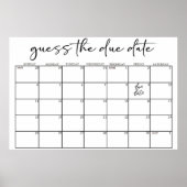 Black Modern Simple Script Baby Shower Guess Date Poster (Voorkant)