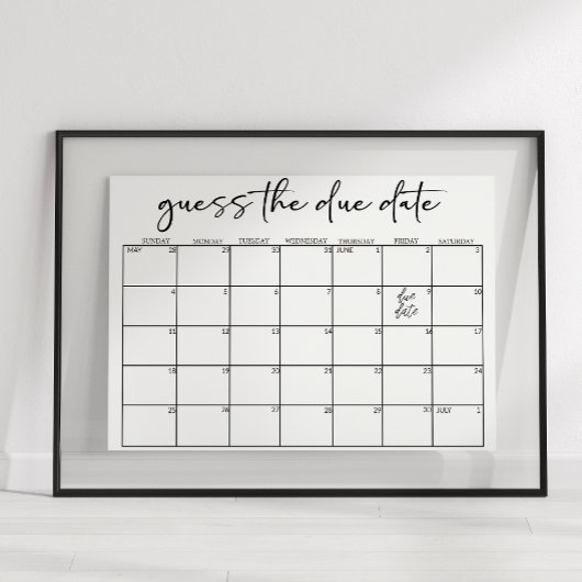 Black Modern Simple Script Baby Shower Guess Date Poster