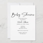 Black Modern Simple Script Baby Shower Invitation Kaart (Voorkant)