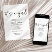 Black Modern Simple Script Girl Baby Kaart