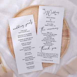 Black Modern Simple Script Wedding Programme