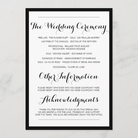 Black Modern Simple Wedding Programs Programma (Achterkant)