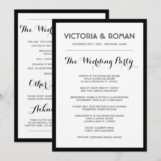 Black Modern Simple Wedding Programs Programma (Voorkant / Achterkant)