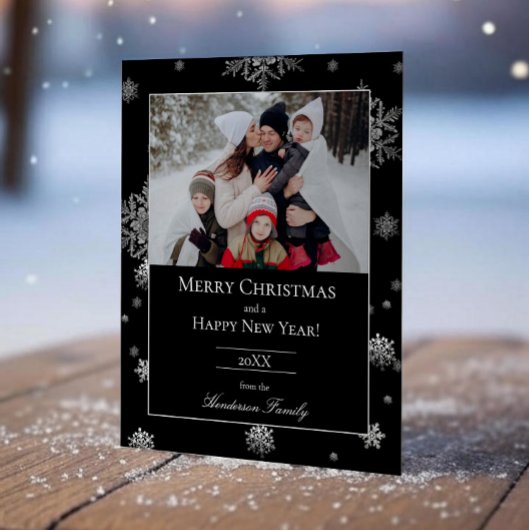 Black Modern Snowflakes Flat Holiday Carte photo