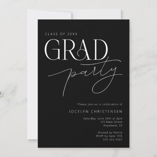 Black Modern Typography Grad Party Invitation (Devant)