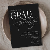 Black Modern Typography Grad Party Invitation