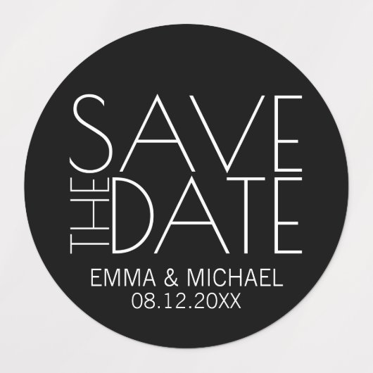 Black Modern Wedding Enregistrer la date Étiquette (Design 1)