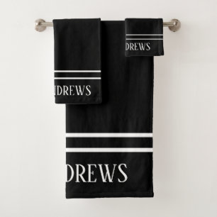 Black Modern White Stripes Monogramme Nom Personna