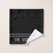 Black Modern White Stripes Monogramme Nom Personna (Gant de toilette)