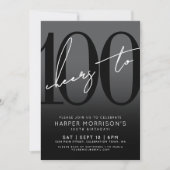 Black moderne Invitation de fête du 100e anniversa (Devant)