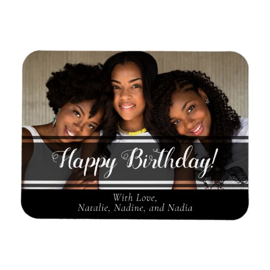 Black moderne Joyeux Anniversaire Photo Magnet per (Horizontal)