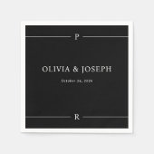 Black | Moderne lijnen en monogram bruiloft Servet (Voorkant)