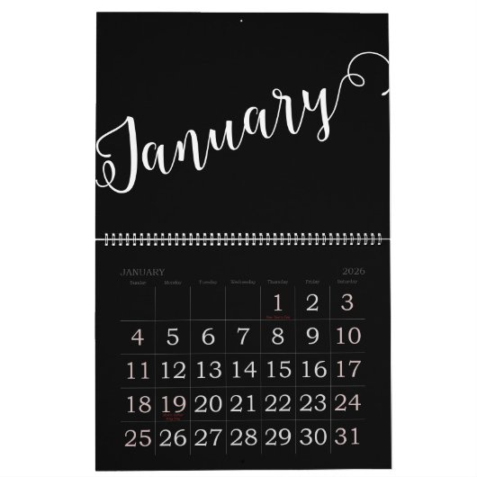 Black | Moderne, minimalistische agenda Kalender (Jan 2026)