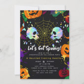 Black | Moderne Pompoen Faux Opal Halloween schede Kaart (Voorkant)