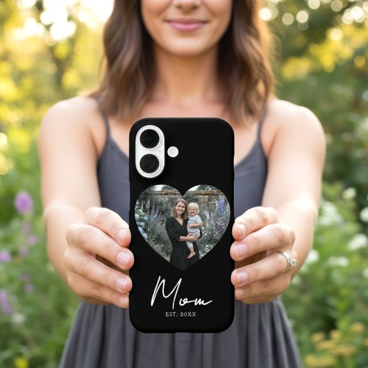 Black Mom Established Script Heart Photo Case-Mate iPhone Case