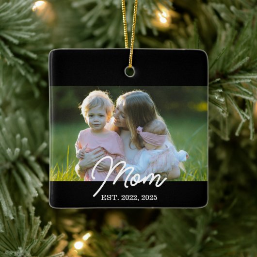Black Mom Established Script Photo Keramisch Ornament (Boom)