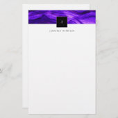 Black Monogram Abstract Geode Dark Paars Agate Briefpapier (Voorkant / Achterkant)