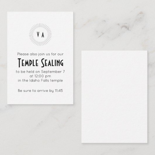 Black Monogram Circle Temple Sealing Invitation (Devant / Derrière)
