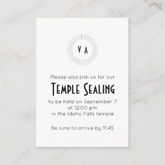 Black Monogram Circle Temple Sealing Invitation Informatiekaartje