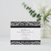 Black Monogram Damask Gift Registry Wedding Informatiekaartje (Staand voorkant)