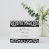 Black Monogram Damask Gift Registry Wedding Informatiekaartje (Staand voorkant)