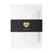 Black Monogram Faux Gold Heart Wedding Uitnodigingen Wikkel (Voorkant Voorbeeld)
