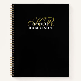 Black Monogram Gold White Minimalist Elegant Men  Notitieboek