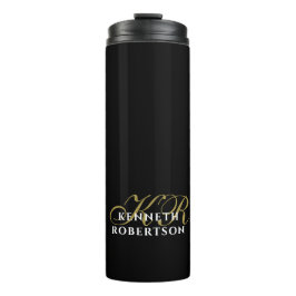 Black Monogram Gold White Minimalist Elegant Men  Thermosbeker