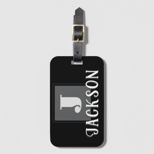 Black Monogram Large Initial Bagagelabel (Voorkant (verticaal))