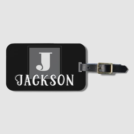 Black Monogram Large Initial Bagagelabel (Voorkant (horizontaal))