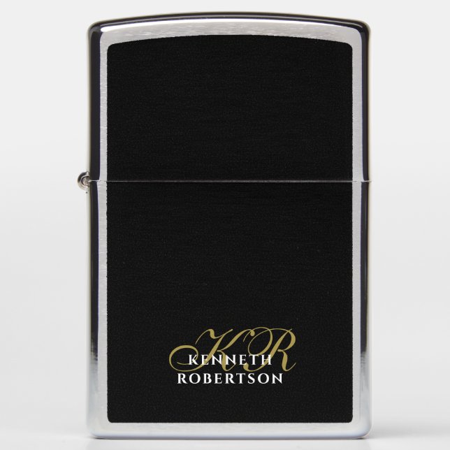 Black Monogram Minimalist Gold White Stylish Men  (Voorkant)