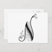 Black  Monogram N Script Floral Briefkaart (Voorkant / Achterkant)