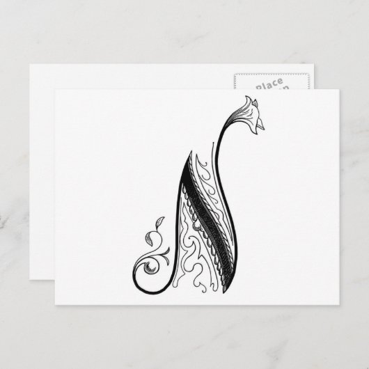 Black  Monogram N Script Floral Briefkaart (Voorkant / Achterkant)
