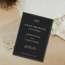 Black Monogram Wedding Save the Date Kaart