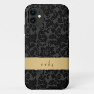 Black Monotones  Floral Damascus Gold Accent iPhone 11 Hoesje