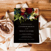 Black Moody Floral Bourgogne Faire-part de mariage