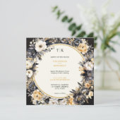 Black Moody Floral QR Code RSVP Faire-part de mari (Debout devant)