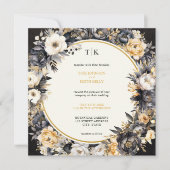 Black Moody Floral QR Code RSVP Faire-part de mari (Devant)
