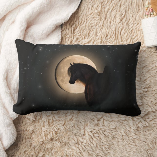 Black Moon Shine Horse Throw Pillow Kussen (Deken)