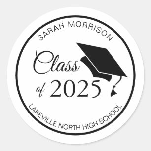 Black Mortar Pet Klasse van 2025 Afstuderen Classi Ronde Sticker