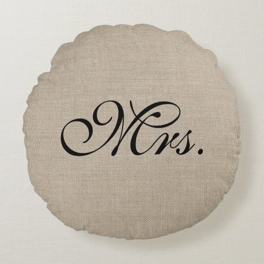 Black Mrs Burlap Round Sierkussen Rond Kussen (Voorkant)