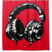 Black Music Hoofdtelefoon DJ Douchegordijn (Voorkant)