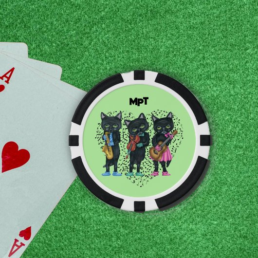 Black Musical Cats Heart of Notes Light Green Poker Chips