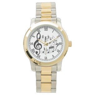 Black Musical Notes in Oval Shape designer horloge