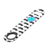 Black Mustache Pattern, Aqua Pink Monogram Speed Flessenopener (Voorkant Gekanteld)