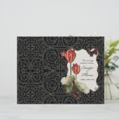 Black n Cream Red Tulip Damask - Weddenprogramma (Staand voorkant)